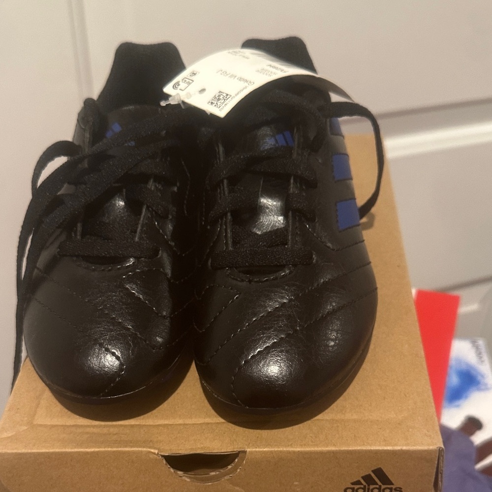 Adidas Kids Black Sneakers with Blue Stripes